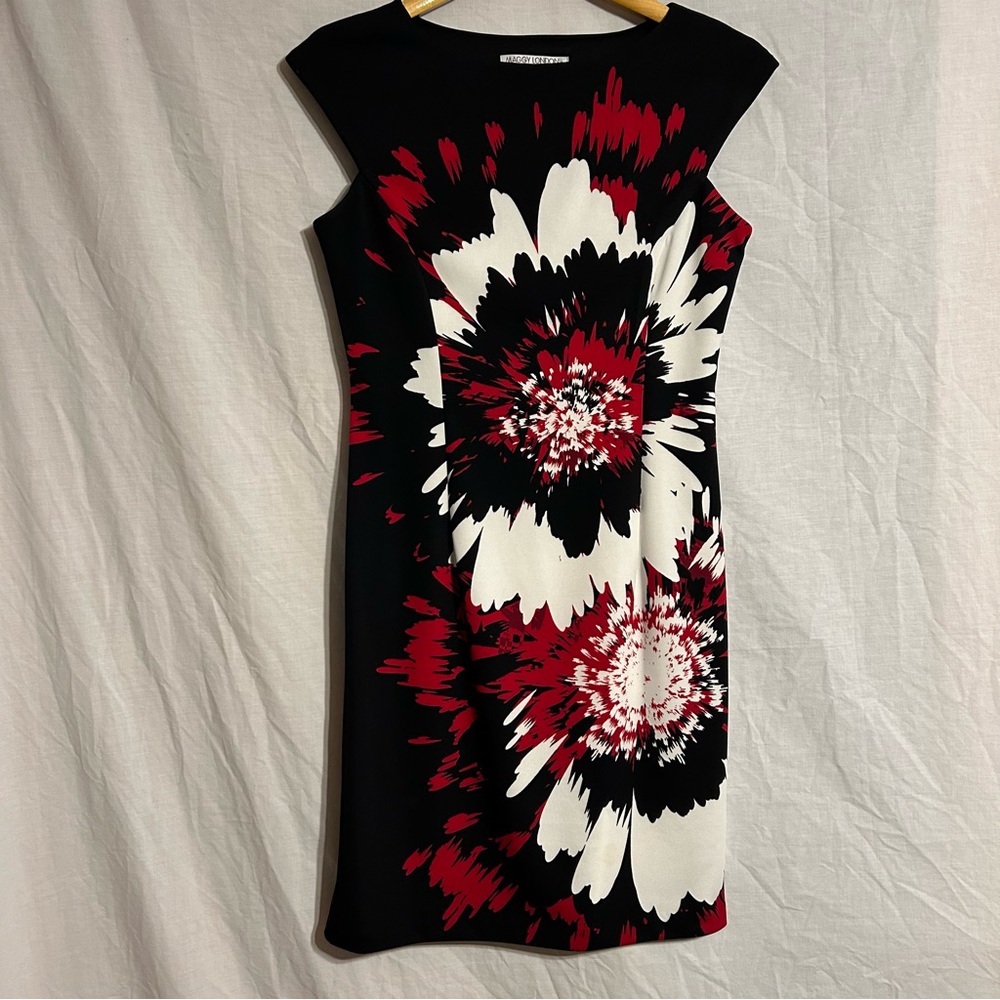 Maggy London Black Red White Floral Sheath Dress